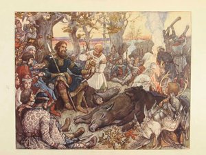 Ruhe des Großfürsten Wladimir II. Monomach auf der Jagd. Die kaiserliche Jagd in Russland von N. Kutepov