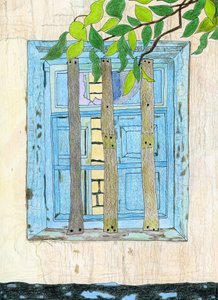 Rustikales blaues Fenster