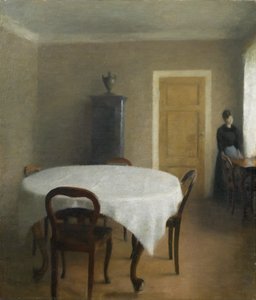 Innenraum, das Esszimmer in Hammershøis Elternhaus, Frederiksberg Allé, 1891 von Vilhelm Hammershoi