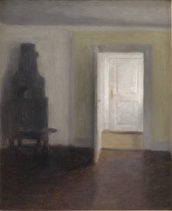 Innenraum mit einem alten Ofen von Vilhelm Hammershoi