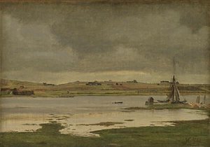 Der Fjord bei Hadsund, Jütland. Bewölktes Wetter