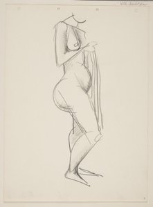 Stehende nackte Frau, Profil nach rechts, Draperie in der Hand von Vilhelm Lundstrøm