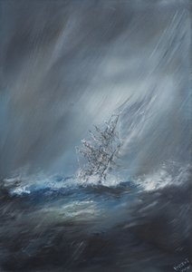 HMS Beagle im Sturm vor Kap Hoorn am 24. Dezember 1832