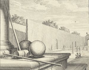 Krocket-Ausrüstung mit Krocketspielern im Hintergrund, 1714 von Vincent Laurensz Vinne van der