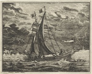 Schiff bei unheilvollem Wetter von Vincent Laurensz. van der Vinne (II)
