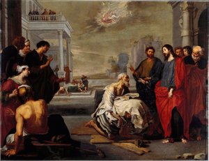 Jesus heilt auf wundersame Weise einen Gelähmten in Kafarnaum
