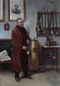 Mann mit Meerschaumpfeife in einem Innenraum