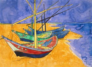 Fischerboote am Strand von Saintes-Maries-de-la-Mer von Vincent van Gogh