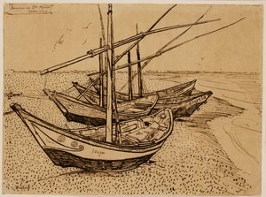 Fischerboote am Strand von Saintes-Maries-de-la-Mer von Vincent van Gogh