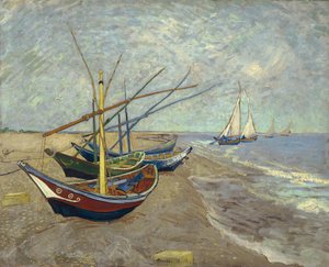 Fischerboote am Strand von Saintes-Maries-de-la-Mer von Vincent van Gogh