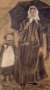 Sien unter einem Regenschirm mit einem Mädchen, 1882