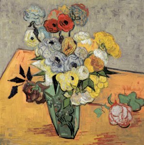Stillleben mit japanischer Vase, Rosen und Anemonen