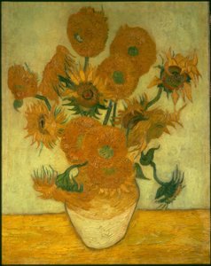 Vierzehn Sonnenblumen in einer Vase