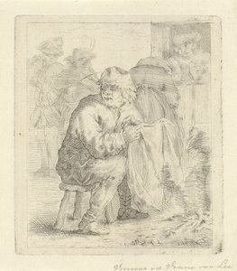 Mann auf einem Hocker bei einem Feuer von Vincent van der Vinne van Lee (signed by artist)
