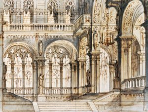 Bühnenbild für dritte Szene von Capuleti und Montecchi, Oper von Vincenzo Bellini, aufgeführt im La Fenice Theater in Venedig