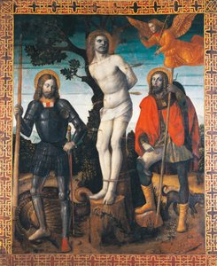 Heiliger Sebastian, Heiliger Rochus und Heiliger Georg, Rückseite des Prozessionsbanners von Orzinuovi