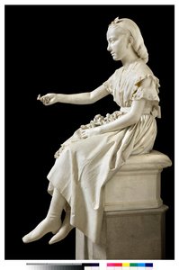 Porträt der Marquise Virginia Busti Porro als junges Mädchen oder junge Dame, die eine Blume anbietet von Vincenzo Vela