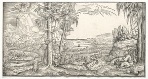 St. Johannes auf der Insel Patmos, ca. 1545-55 von Virgilius Solis