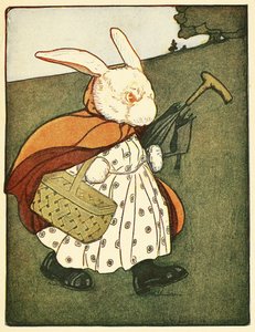 Dann ging die alte Frau Kaninchen ... durch den Wald zum Bäcker, aus The Tale of Peter Rabbit, veröffentlicht 1916 (Farblithografie)