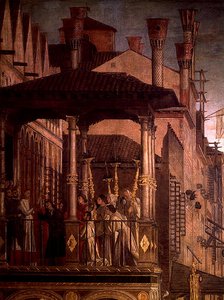 Das Wunder der Reliquie des Wahren Kreuzes auf der Rialto-Brücke (Detail) von Vittore Carpaccio