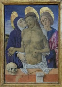 Christus im Mitleid mit der Jungfrau und dem heiligen Johannes dem Evangelisten, ca. 1490-1500