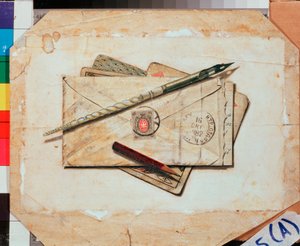 Ein Brief und Spielkarten. Stillleben von Vladimir Pavlovich Sokolov