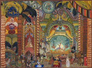 Bühnenbild für das Ballett Der Feuervogel von I. Strawinsky von Vladimir Pleshakov