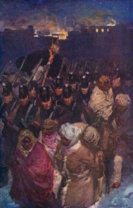Rückzug der britischen Armee aus Kabul (Farblithografie)