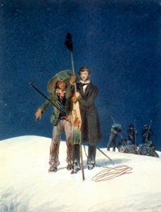 Charles Fellows mit William Hawes pflanzt einen Stab auf dem Gipfel des Mont Blanc