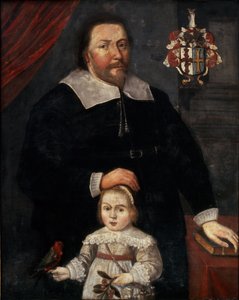 Sir Edward Lawrence mit seinem Sohn und einem Papagei von W. (attr. to) Flesshier
