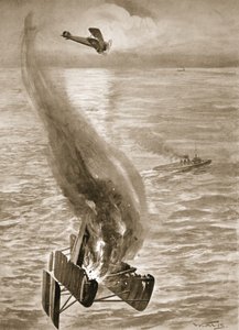 Die Zerstörung eines deutschen Wasserflugzeugs durch Flight-Sub-Lieutenant Ince vor der belgischen Küste von W. Avis