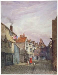 Ansicht einer Frau und eines Kindes, die Crown Court, Bermondsey, London, hinuntergehen, ca. 1825 von W Barker