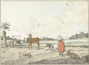 Landschaft mit Bäuerin und Vieh