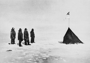 Roald Amundsen, Helmer Hanssen, Sverre Hassel und Oscar Wisting vor dem am Südpol errichteten Zelt, 16. Dezember von John Ward Dunsmore