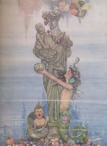 Sie stellte die Statue zurück in ihren Garten, um 1930 von William Heath Robinson