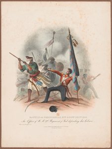 Schlacht von Ferozeshah, 21. & 22. Dezember 1845. Ein Offizier des HM 9. Regiments verteidigt seine Farben von W. Kohler