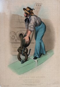 Den Anker umgeben (den Anker heben und den Korkring passieren). Farblithographie