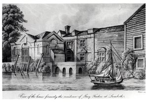 Ansicht des Hauses, das früher die Residenz von Guy Fawkes in Lambeth war, ca. 1850 von W. Read