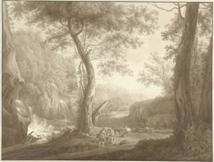 Berglandschaft mit Ziegenhirte und Reisendem