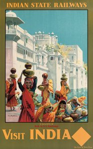 Besuchen Sie Indien, Udaipur, ein Werbeplakat für die Indian State Railways