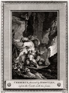 Cerberus, von Herkules angekettet, infiziert die Erde mit seinem Schaum, 1774 von W. Walker