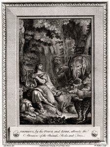 Orpheus, durch seine Stimme und Leier, zieht die Aufmerksamkeit der Tiere, Felsen und Bäume auf sich, 1774