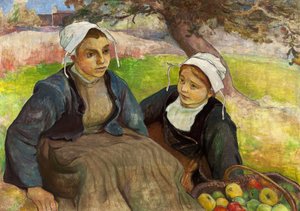 Zwei bretonische Frauen mit einem Korb Äpfel von Władysław Ślewiński