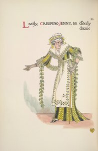 Kriechendes Jenny. Eine ältere Dame, die einen Gehstock benutzt von Walter Crane