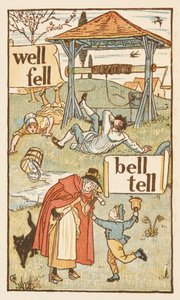 Reimwörter, die mit dem Buchstaben L enden. Ein Junge mit einer Glocke. Eine alte Frau und ihre Katze. Das goldene Primer. von Walter Crane