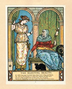 Die Prinzessin lernt spinnen, aus dem Blue Beard Picture Book (1879)