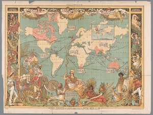 Weltkarte mit dem kolonialen Britischen Reich, 1886 von Walter Crane
