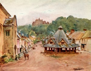 Dunster Castle und Yarn Market (Farblithografie)