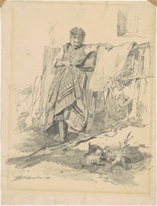 Frau beobachtet Welpen