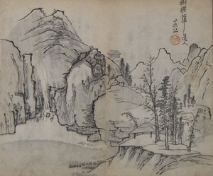 Landschaft nach Wu Zhen 1280-1354, aus dem Handbuch des Senfkorns..., Erstausgabe, 1679
